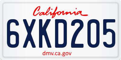 CA license plate 6XKD205