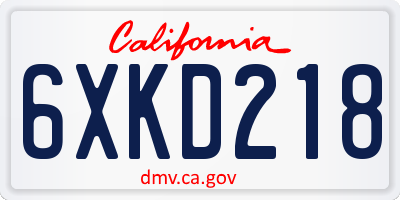 CA license plate 6XKD218