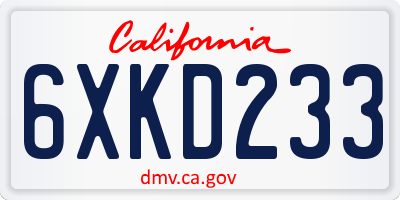 CA license plate 6XKD233