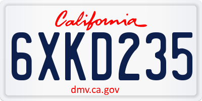 CA license plate 6XKD235