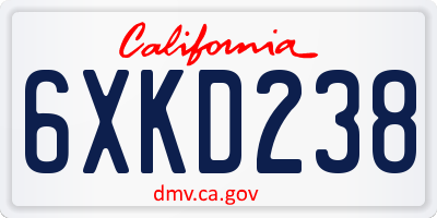 CA license plate 6XKD238
