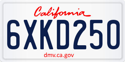 CA license plate 6XKD250