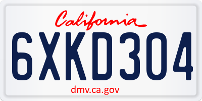 CA license plate 6XKD304