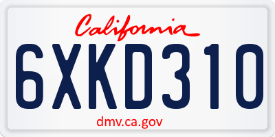 CA license plate 6XKD310
