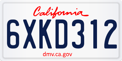 CA license plate 6XKD312