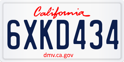 CA license plate 6XKD434