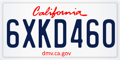 CA license plate 6XKD460