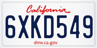 CA license plate 6XKD549