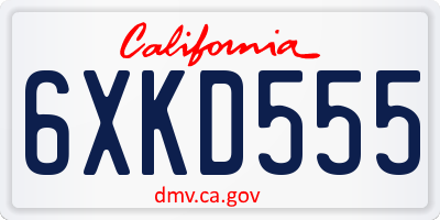 CA license plate 6XKD555