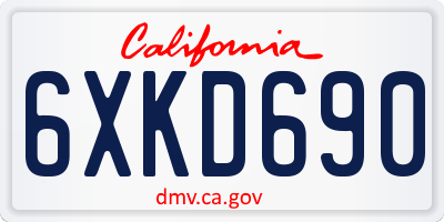 CA license plate 6XKD690
