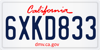 CA license plate 6XKD833