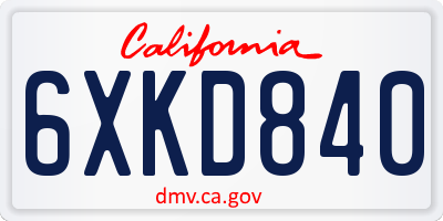 CA license plate 6XKD840