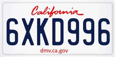 CA license plate 6XKD996