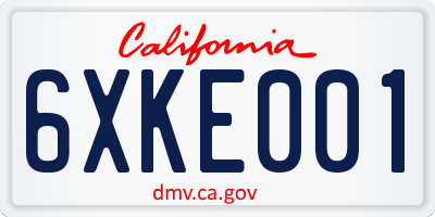 CA license plate 6XKE001