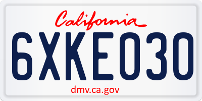 CA license plate 6XKE030