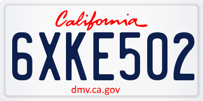 CA license plate 6XKE502