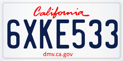 CA license plate 6XKE533