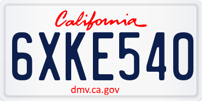 CA license plate 6XKE540