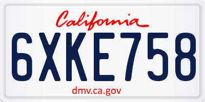 CA license plate 6XKE758