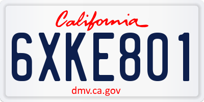CA license plate 6XKE801