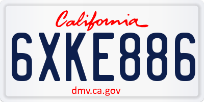 CA license plate 6XKE886