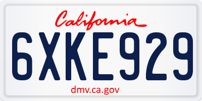 CA license plate 6XKE929