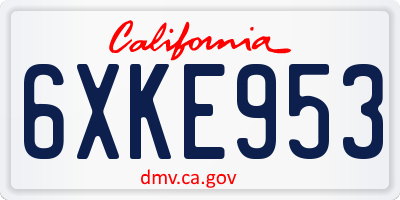 CA license plate 6XKE953