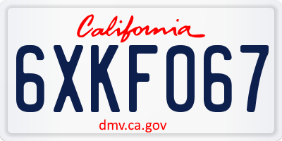 CA license plate 6XKF067