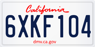 CA license plate 6XKF104