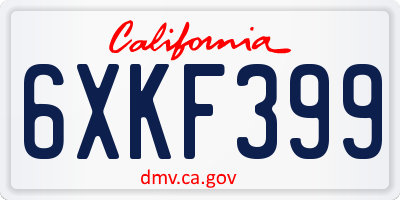 CA license plate 6XKF399