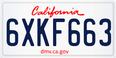 CA license plate 6XKF663