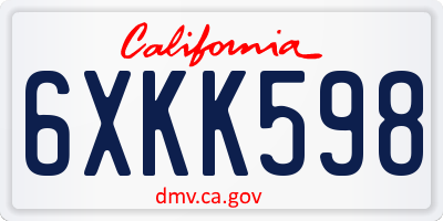 CA license plate 6XKK598