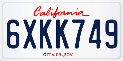 CA license plate 6XKK749