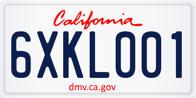 CA license plate 6XKL001