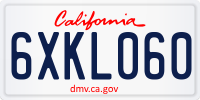CA license plate 6XKL060