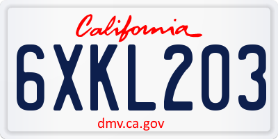 CA license plate 6XKL203