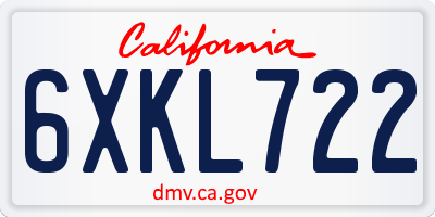 CA license plate 6XKL722