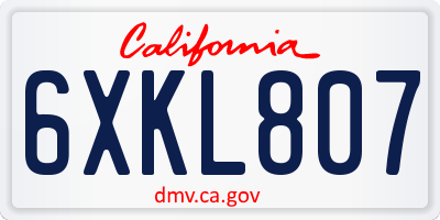 CA license plate 6XKL807