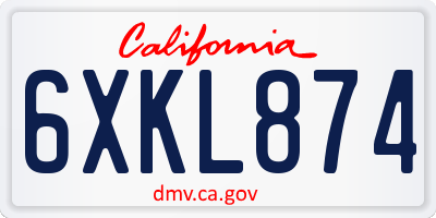 CA license plate 6XKL874