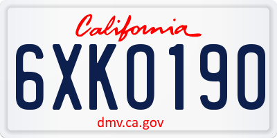 CA license plate 6XKO190