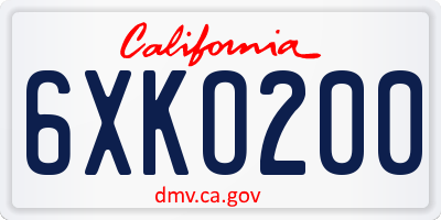 CA license plate 6XKO200