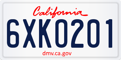CA license plate 6XKO201