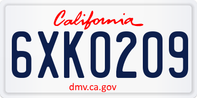 CA license plate 6XKO209