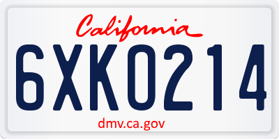 CA license plate 6XKO214