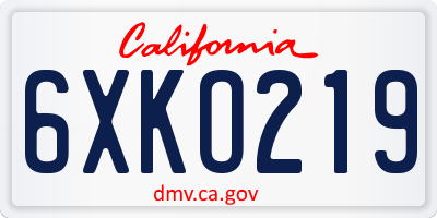 CA license plate 6XKO219