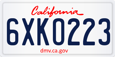 CA license plate 6XKO223