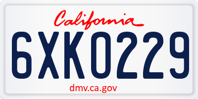 CA license plate 6XKO229