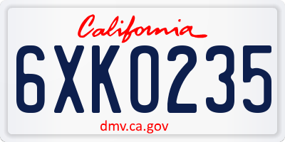CA license plate 6XKO235