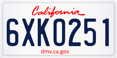 CA license plate 6XKO251