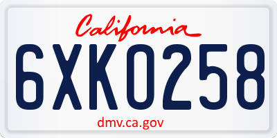 CA license plate 6XKO258